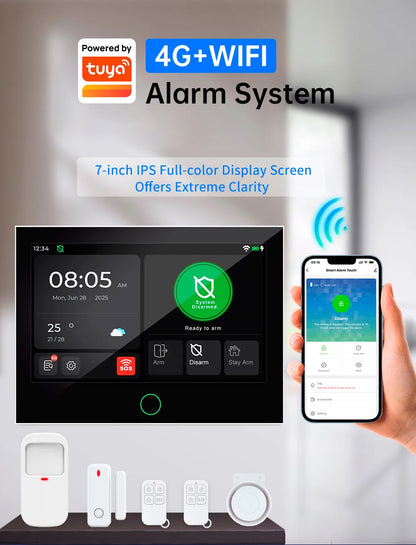 Sistema di Allarme Domestico KERUI con Schermo Touch da 7 Pollici, WiFi+4G, Compatibile con Tuya Smart, Protezione di Sicurezza FSK/ASK, Sensore PIR 433MHZ