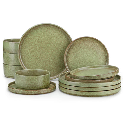 Vancasso WEBB Set di stoviglie in gres da 12 pezzi, include piatti piani, piatti da dessert e ciotole per cereali, per 4 persone