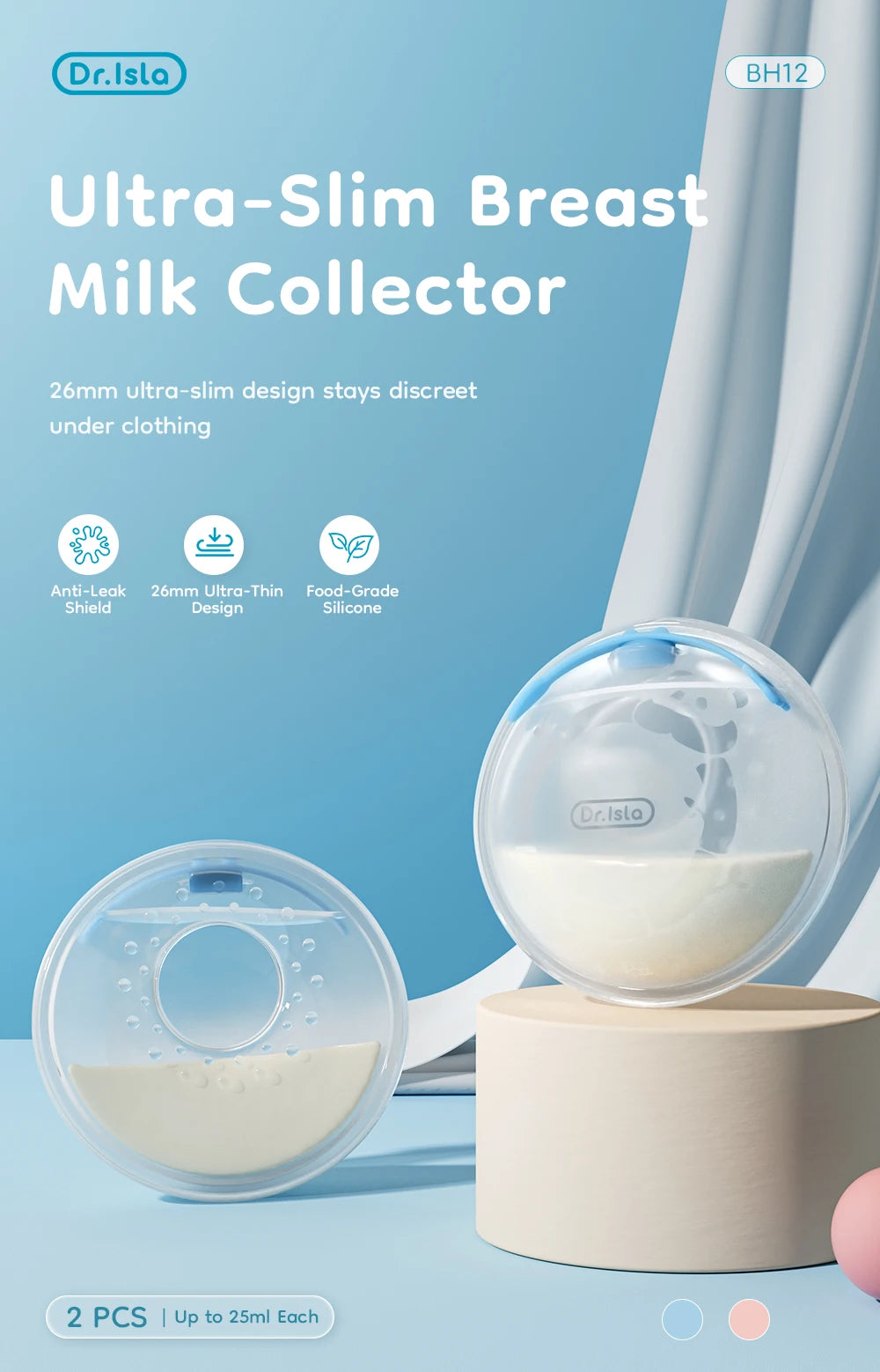 MAMIJOY Raccoglitore di Latte Materno 2 Pezzi 26mm in Silicone Ultra-Sottile Senza BPA, Coppette per Allattamento Indossabili, Salvagoccia per Latte Materno a Prova di Perdite per Mamme