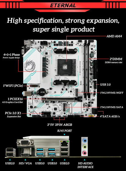 Scheda madre da gioco SOYO AMD B550M USB3.0 PCIE3.0 M.2 NVME Dual Channel DDR4 AM4 Socket supporta CPU Ryzen 5500 5600 5700X