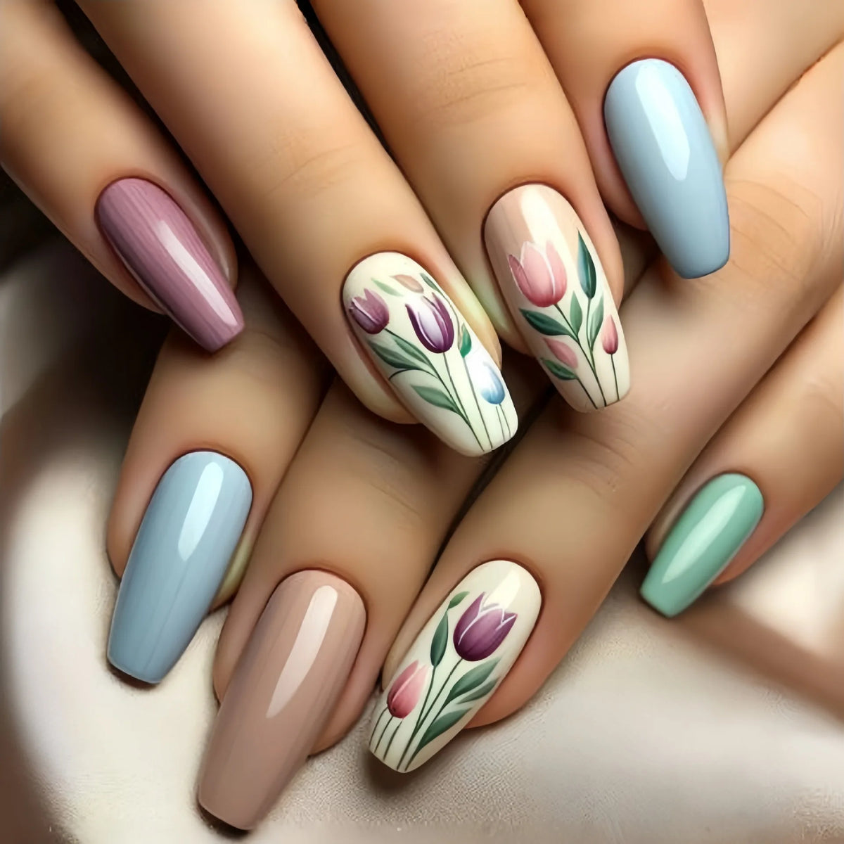 24 pezzi Stampa sulle unghie Design floreale Balletto di media lunghezza Unghie finte Moda Marrone Copertura completa Suggerimenti per manicure Set di unghie finte danneggiabili