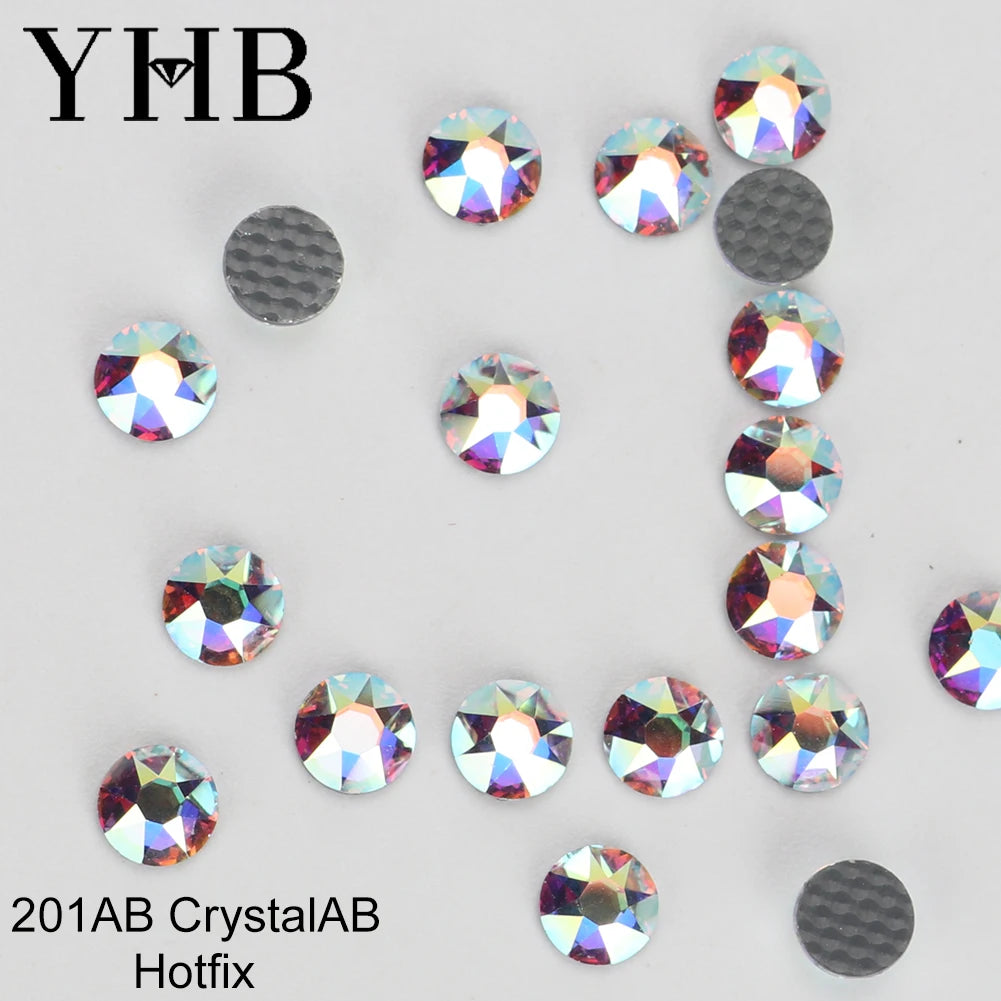 Cristalli YHB Bright Series Crystal AB Dazzling Hotfix Nonhotfix con elettroplaccatura, strass piatti Hotfix per scarpe, borse e abbigliamento.