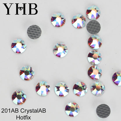 Cristalli YHB Bright Series Crystal AB Dazzling Hotfix Nonhotfix con elettroplaccatura, strass piatti Hotfix per scarpe, borse e abbigliamento.