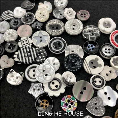15/25 pezzi di alta qualità nero pulsante casuale fiore da cucire in resina bianco squisito bellissimo bottone decorativo stile Ins