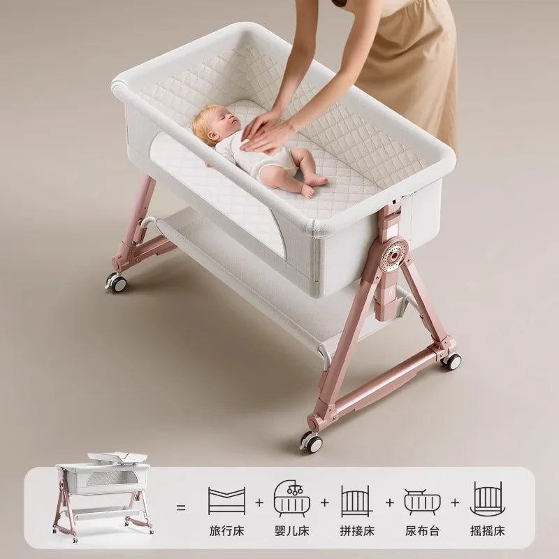 Culla per bambini, giunzione portatile, culla per lettino, culla da comodino per bambino, culla da comodino 3 in 1 con ruote