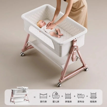 Culla per bambini, giunzione portatile, culla per lettino, culla da comodino per bambino, culla da comodino 3 in 1 con ruote