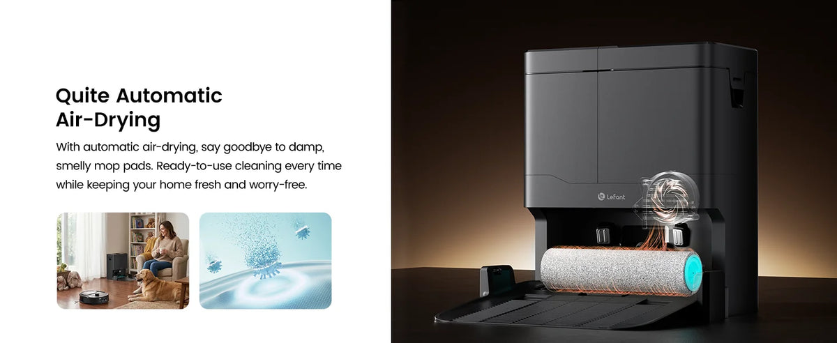 Robot aspirapolvere Lefant M265 con mappatura, 18000 Pa, rullo autopulente, lavaggio con acqua pulita, laser dToF, evita PSD, anti-groviglio, compatto, WiFi 2.4G/5G/Alexa/APP