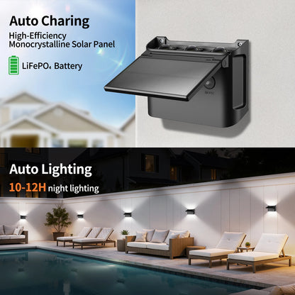 Lampade solari da parete Intelamp, confezione da 2 con telecomando,3 modalità di colore, IP65 |Illuminazione personalizzabile su/giù, lampada solare impermeabile IP65 per pareti esterne, recinzioni, patii e ingress