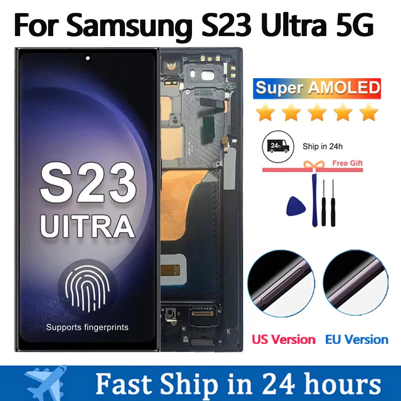 Display LCD Super AMOLED da 6,8 Pollici per Samsung Galaxy S23 Ultra S918, Schermo Touch con Digitalizzatore, Supporto per Impronte Digitali e S-Pen
