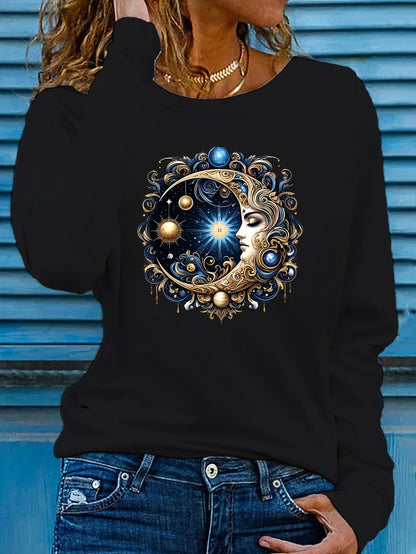 T-shirt da donna in 100% puro cotone, ideale per la primavera e l’autunno, comoda, casual, a maniche lunghe, con stampa grafica a tema parigino e scollo rotondo.