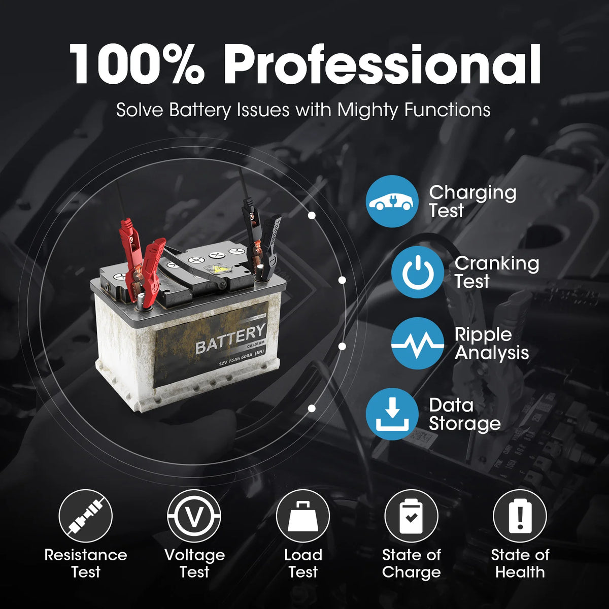 TOPDON BT200 Tester batteria portatile Strumenti di test di avviamento di ricarica per auto 12V Monitor batteria diagnostica automobilistica 100-2000CCA