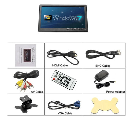 Monitor di Sicurezza Podofo 10.1'' con Display TFT LCD HD, Schermo Digitale con Ingresso Video HDMI/VGA/AV/USB/SD, Lettore PC/TV/DVD, Monitor per Auto