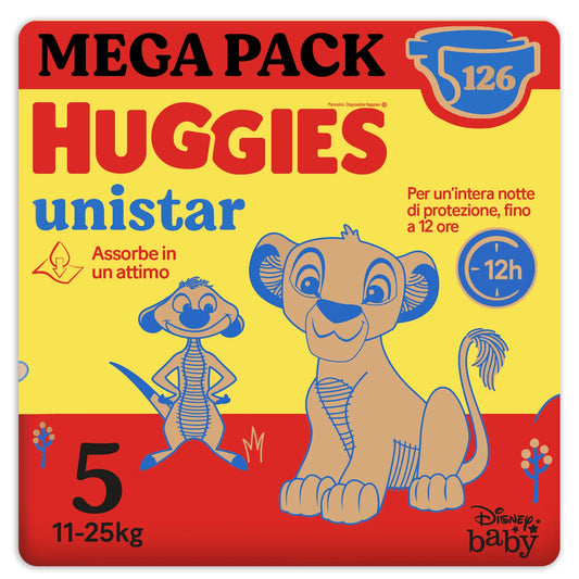 Huggies Unistar Pannolini, Taglia 5 (11-25 Kg), Confezione da 126 pannolini (Megapack)
