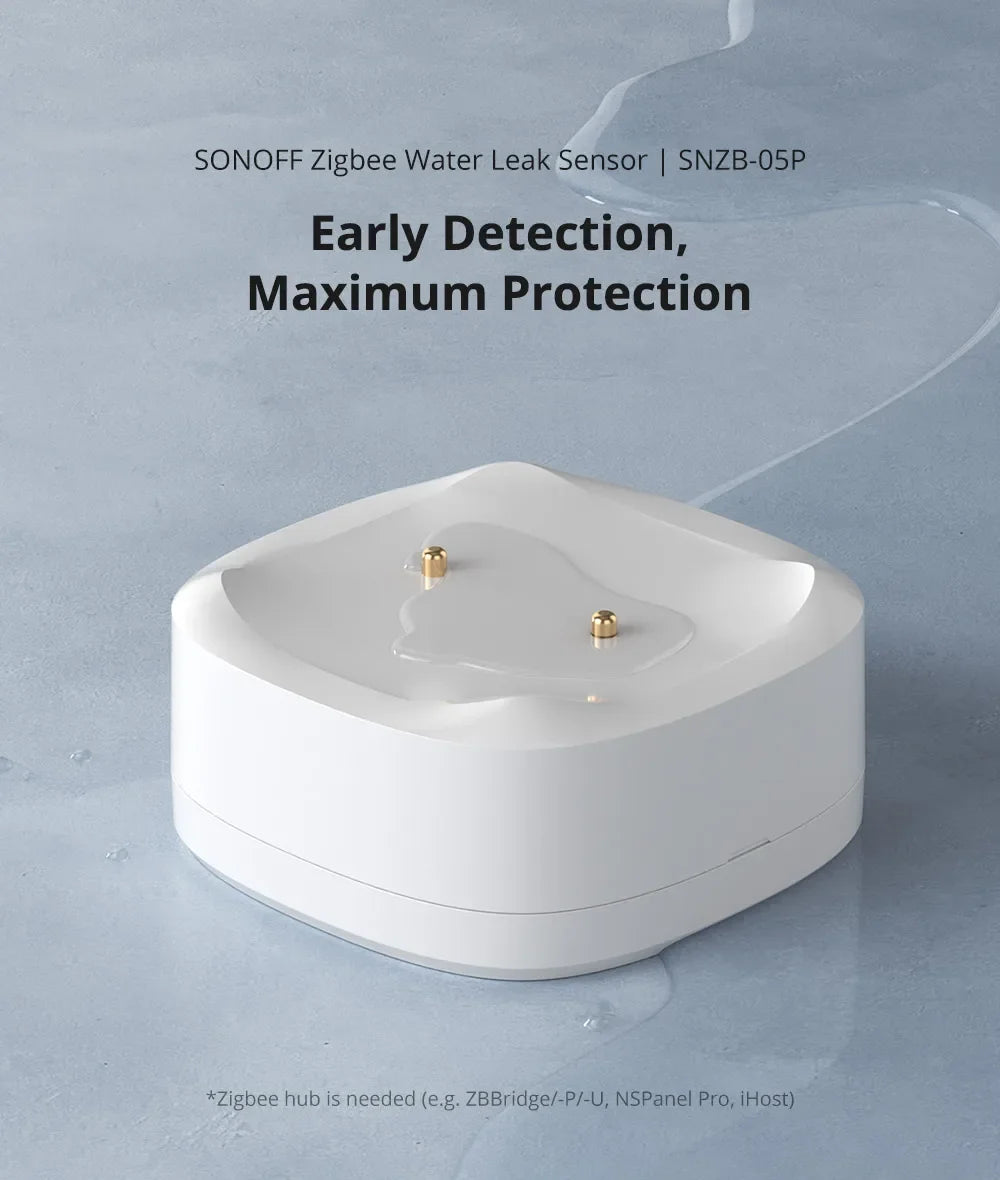 SONOFF SNZB-05P Sensore di perdite d'acqua Zigbee Sonoff, Rilevatore d'acqua con avvisi in tempo reale, Notifiche multiple, Supporto esteso