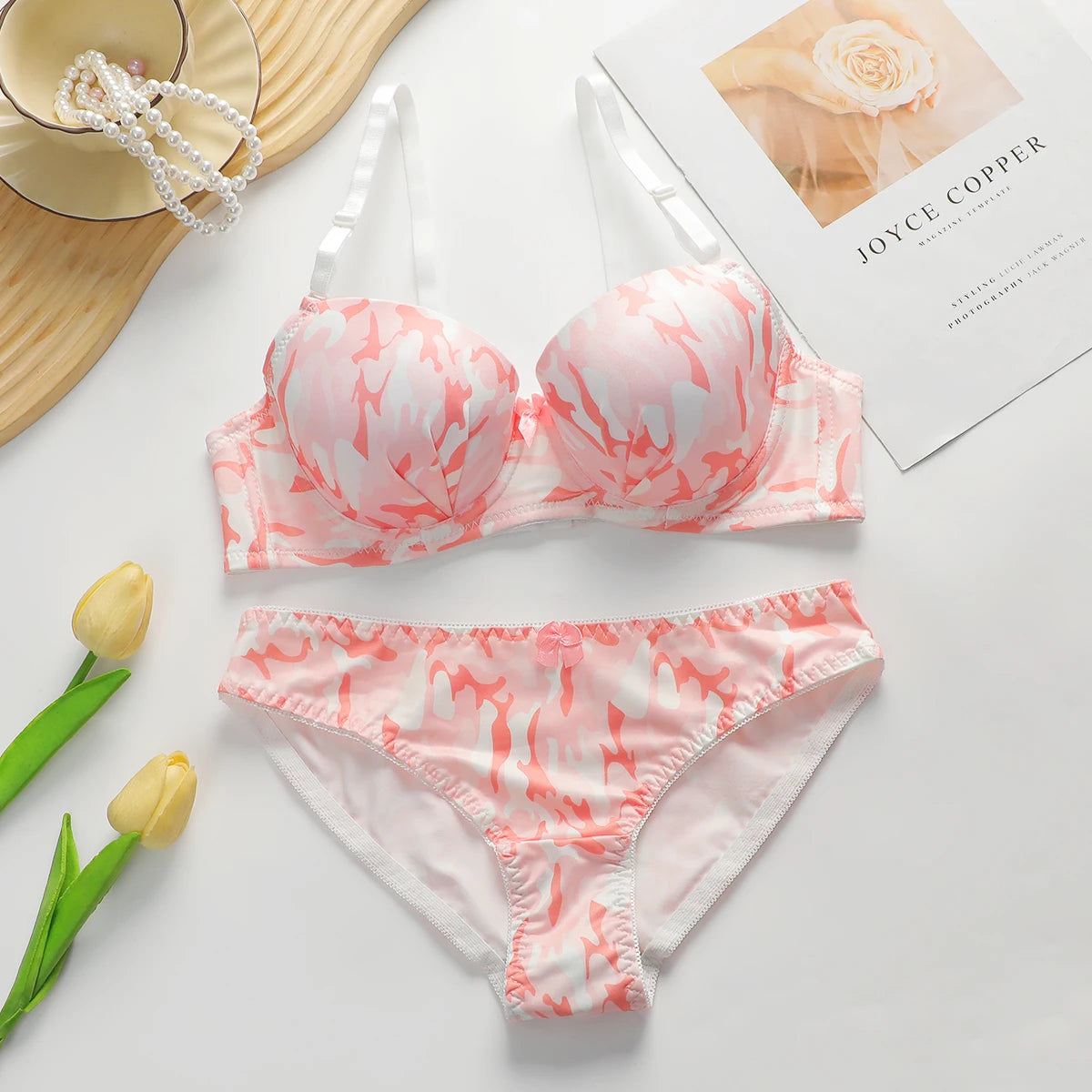 Nuovo design mimetico rosa dolce di vendita caldo con anello in acciaio che raccoglie tirare e reggiseno anti-cedimento A2139