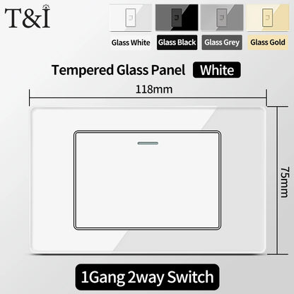 Prese per interruttori a muro T&I con tipo USB  C Ricarica rapida, presa Italia, presa Schuko Cile, pannello in vetro temperato per la casa