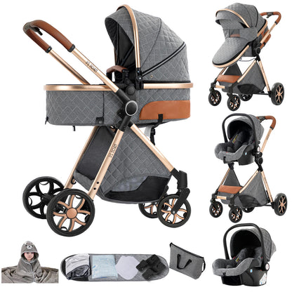 Passeggino Magic ZC 3 in 1, Sistema da Viaggio Compatto e Pieghevole con Navicella, Seggiolino Auto per Neonati e Seduta Reversibile, Carrozzina High Landscape, Ruote Ammortizzate, Manubrio Regolabile, Chiusura con Una Mano,