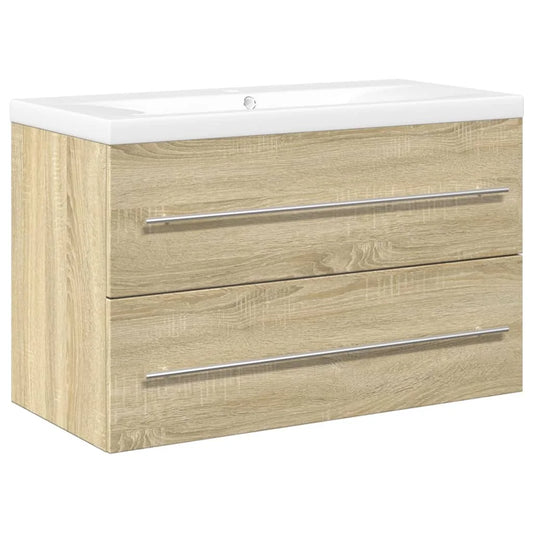 Set di mobili da bagno – mobile in legno con lavabo in ceramica, fissaggio a parete, ampio spazio di archiviazione e superficie resistente all'umidità
