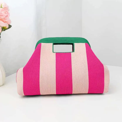 Nuova borsa intrecciata traforata a righe, borsa a mano in maglia, versatile borsa portatile per cosmetici