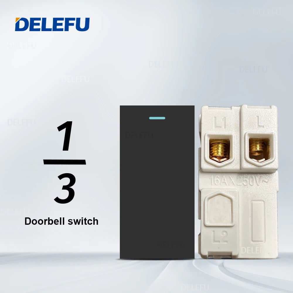 DELEFU Presa Italiana Fai-da-te con USB Tipo C, Interruttore Campanello, 45A 20A, per Tende, Telefono, CAT5, TV, HDMI, SAT, Nera