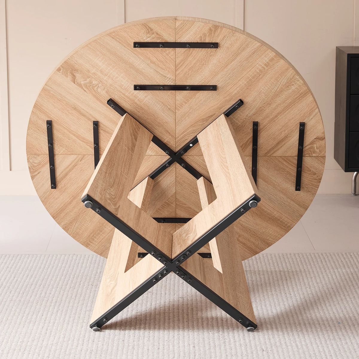 EGOONM Tavolo rotondo nordico Tavolo da pranzo in legno massello Centro biblioteca Tavolo rotondo medievale Balcone Soggiorno Mobili per la casa 120 cm