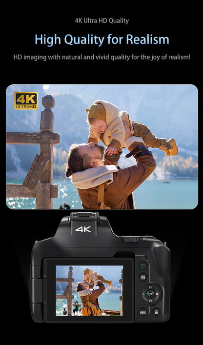 Ordro 4K Fotocamera digitale 12x Zoom ottico Videocamera per fotografia Messa a fuoco automatica 2024 Nuovo Vlog Camara Flash LED integrato