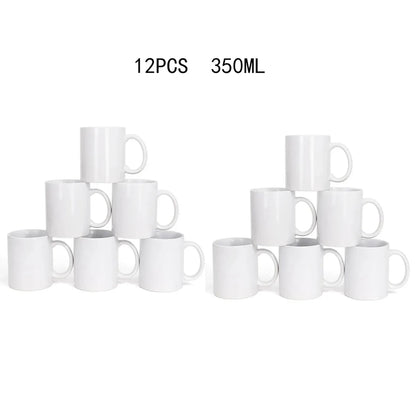 Tazze in Ceramica Bianca per Sublimazione 11Oz, Set da 2/4/12 Pezzi, Tazze in Porcellana per Caffè e Latte, Personalizzabili con Logo, Regalo per la Famiglia