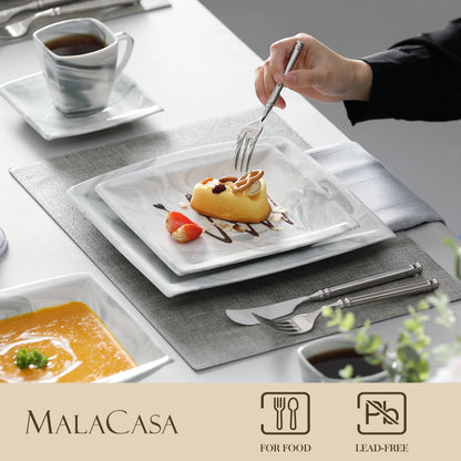 MALACASA 30/60 pz marmo grigio porcellana stoviglie Set di stoviglie con 6 pezzi Dessert/zuppa/piatto cena/tazza/piattino, servizio per 12