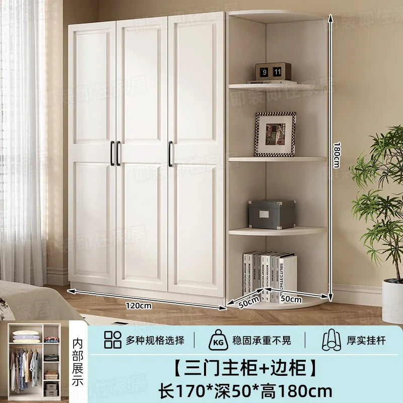 Armadio in stile crema per camera da letto, facile da montare, ideale per piccoli appartamenti, armadio in legno, mobile contenitore per stanze in affitto.