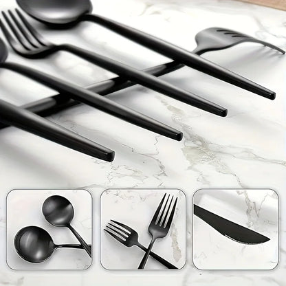 Set di posate in acciaio inossidabile, nero, 20 pezzi; posate portoghesi in acciaio inossidabile per 5 persone; eleganti posate occidentali; lavabili in lavastoviglie;