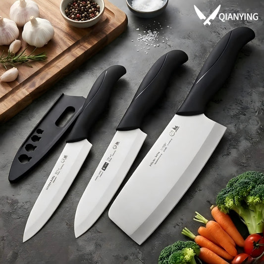 Set di coltelli in ceramica da 3 pezzi, coltelli da chef ultra affilati con fodere protettive, lama antiaderente per cucinare, affettare, utensili da cucina
