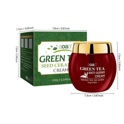 Crema Viso Rassodante e Anti-Età all'Estratto di Tè Verde, Crema Idratante con Collagene e Acido Ialuronico, Rinfrescante per Tutti i Tipi di Pelle 130g