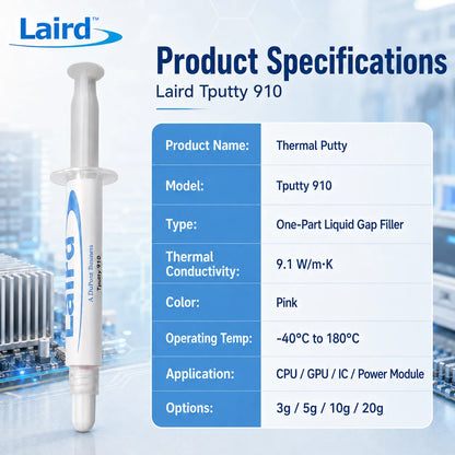 Laird Tputty 910 Thermal Putty 9.1W/mK Pasta Termica Monocomponente Liquida per CPU GPU IC Server Elettronica 3g 5g 10g 20g