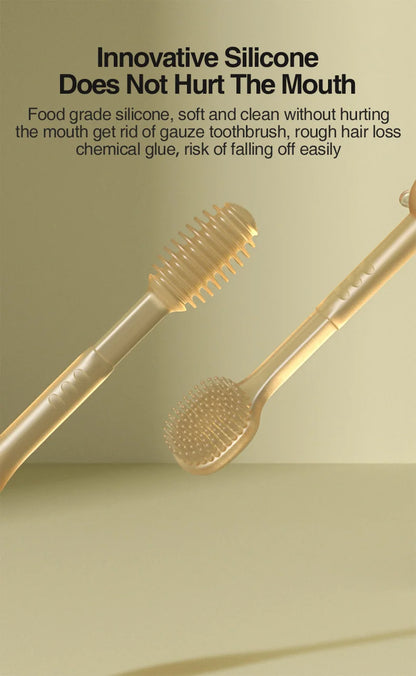 MAMIJOY Spazzolino da denti per bambini Spazzolino da lingua in silicone 3 in 1 Spazzolino da denti per addestramento per igiene orale per neonati con coperchio BPA gratuito BY11