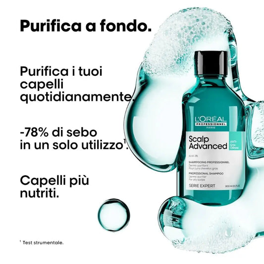 L'Oréal Professionnel Paris Shampoo Lenitivo, Per Cuoio Capelluto Grasso, Contro il Sebo in Eccesso, Effetto Rinfrescante, Con 4% AHA, Anti-Oiliness, Scalp Advanced, 1500 ml
