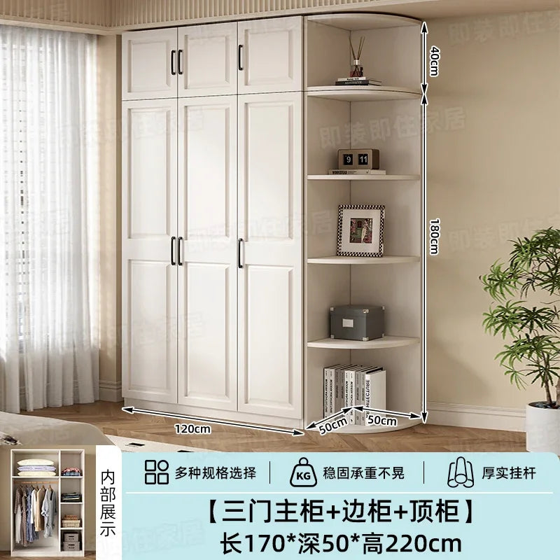 Armadio in stile crema per camera da letto, facile da montare, ideale per piccoli appartamenti, armadio in legno, mobile contenitore per stanze in affitto.