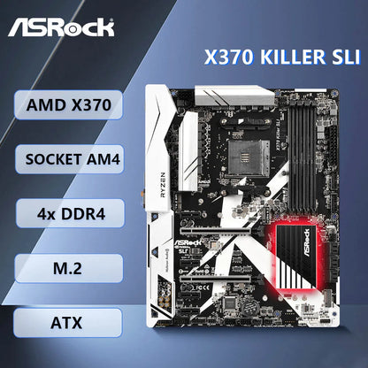 Scheda madre ASRock X370 KILLER SLI, socket AM4, chipset X370, supporto DDR4 fino a 64 GB, PCI-E 3.0, USB 3.0, 2 slot M.2, formato ATX, compatibile con CPU AMD Ryzen 5800, 1700X, 4700GE.