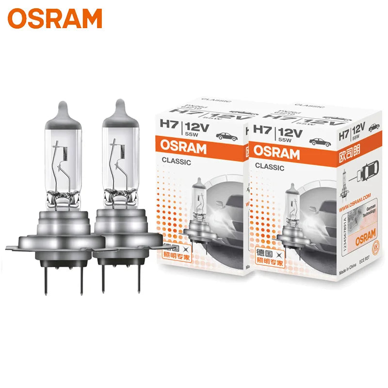 OSRAM 2 pz CLASSIC H7 12 V 55 W PX26d Auto Alogena Testa Luce Standard Auto Lampadine 3200 K Lampade Originali Qualità OEM 64210, Coppia