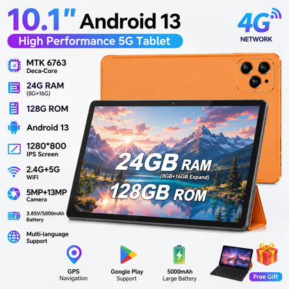 Koomdigi T70Pro Tablet Pc Android 13 10 Inch Tablet 1-Inch Tablet with 24Gb (8+16Gb) Ram and 128Gb Rom + Support 1280X800 Ips Screen Expansion, 4g Calling, 2 2-in-1 Tablet with 4g Support Complete Set with Keyboard