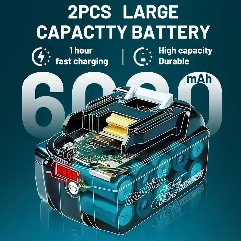Batteria per utensili Makita 18V 100% originale, 6.0Ah, potenza stabile, per utensili elettrici della serie Makita 18V LXT, sostituisce la batteria originale.