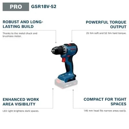 BOSCH GSR 18V-52 PRO Trapano/Avvitatore a Batteria Trapano Elettrico Senza Fili