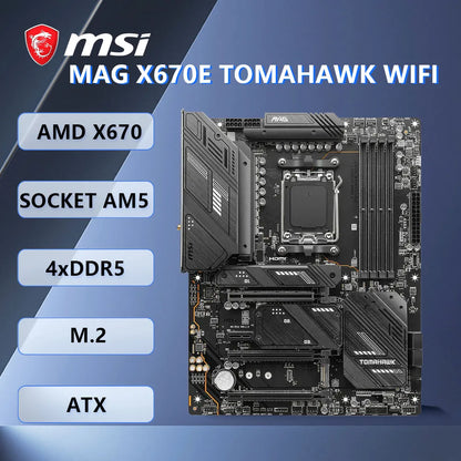 Scheda madre MSI MAG X670E TOMAHAWK WIFI, socket AM5, chipset AMD X670, 4 slot DDR5, 4 slot M.2, formato ATX, supporta processori Ryzen 5 8600G, 8300GE, 7600X, 8500G.