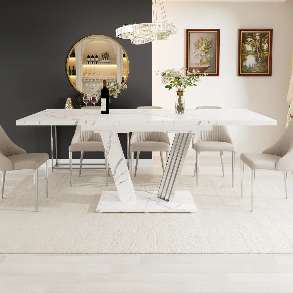 Tavolo Estraibile 120-160x80x76cm con Piano in Marmo, Tavolo da Pranzo con Piano Allungabile e Struttura a Farfalla per Cucina e Soggiorno