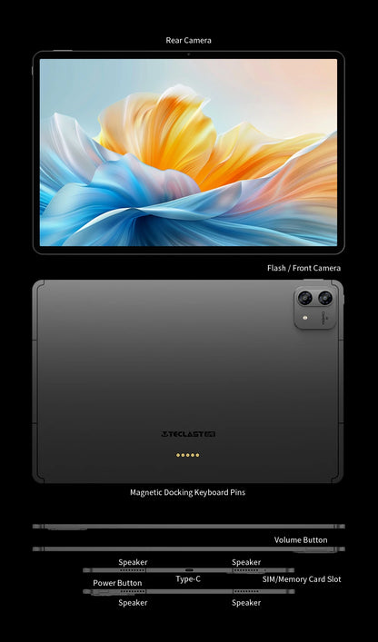 Tablet Teclast T70 Pro con Android 16 e tecnologia Gemini AI, display IPS da 14 pollici, T70Pro, doppia SIM 4G LTE, WiFi 2,4 GHz/5 GHz, Bluetooth 5.2, navigazione GPS, processore G100 Octa Core, 8 GB di RAM, 128 GB di memoria