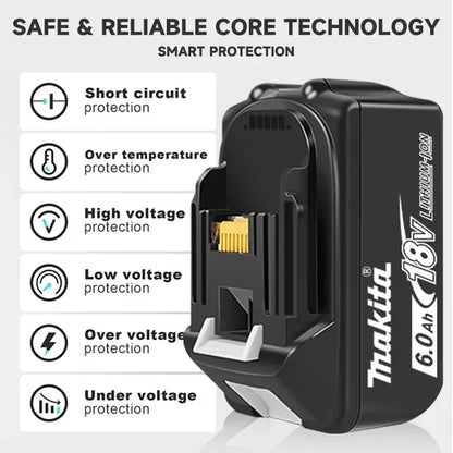 Batteria Originale Makita 18V 6Ah con Indicatore di Carica, Batteria Ricaricabile Makita BL1830 BL1840 BL1850 per Utensili Elettrici