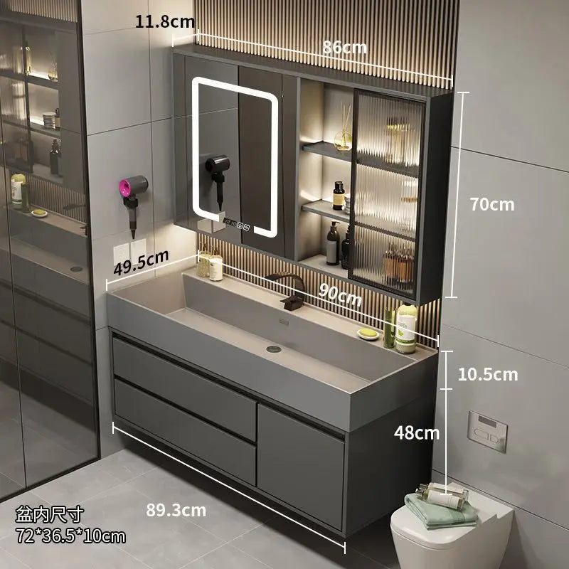 Combinazione di mobile lavabo e specchio da bagno in nano-roccia di lusso leggero