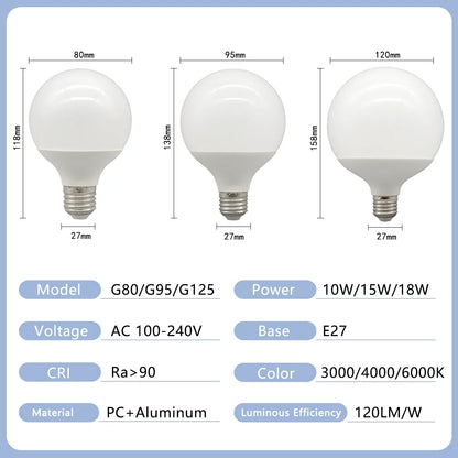 Confezione da 2 lampadine LED a globo con base E27 G80 G95 G125 10W 12W 18W 40 Watt Lampadine LED Edison equivalenti, bianco caldo 3000K 6000K Latte