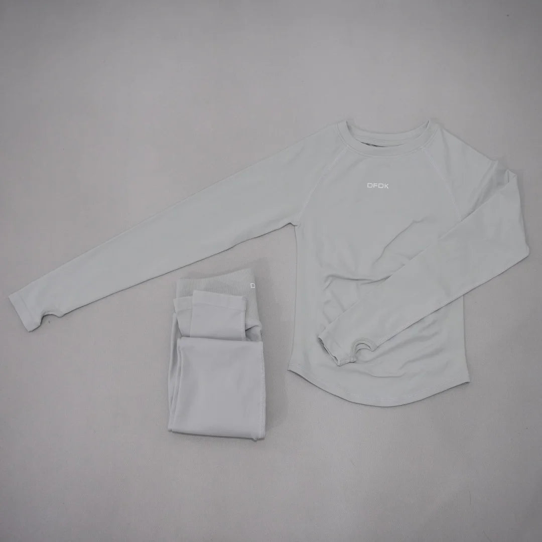 DFDK Set Yoga da Donna 2 Pezzi Senza Cuciture, Top a Maniche Lunghe Slim Fit e Leggings a Vita Alta, Traspirante e ad Asciugatura Rapida per Palestra, Corsa e Fitness