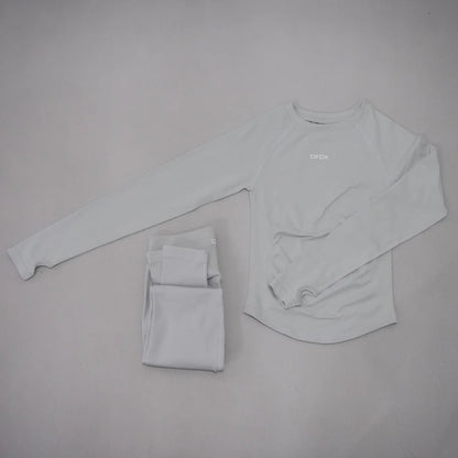DFDK Set Yoga da Donna 2 Pezzi Senza Cuciture, Top a Maniche Lunghe Slim Fit e Leggings a Vita Alta, Traspirante e ad Asciugatura Rapida per Palestra, Corsa e Fitness