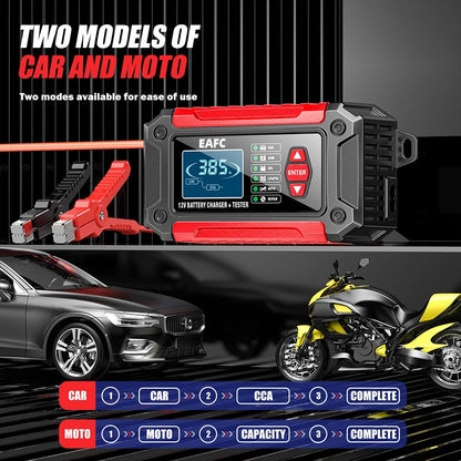 Nuovo 2in1 Smart Caricabatteria per auto Tester del sistema Analizzatore batteria per auto moto per batterie al litio LiFePo4 al piombo acido AGM GEL